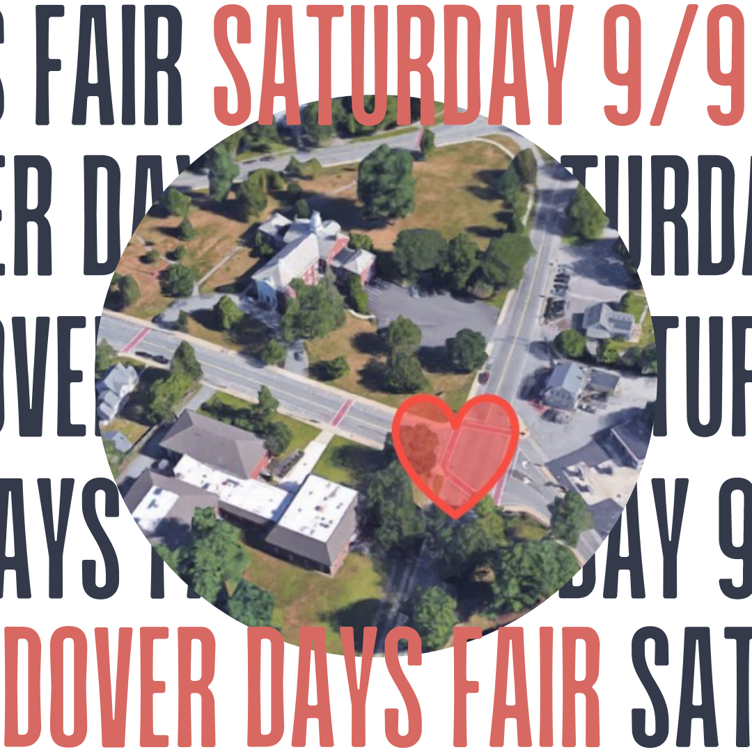 satellite image of Dover Center with heart and text: Dover Days Fair - Saturday 9/9