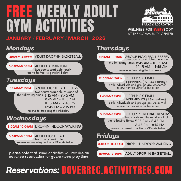 Winter 2026 free adult gym things - all text