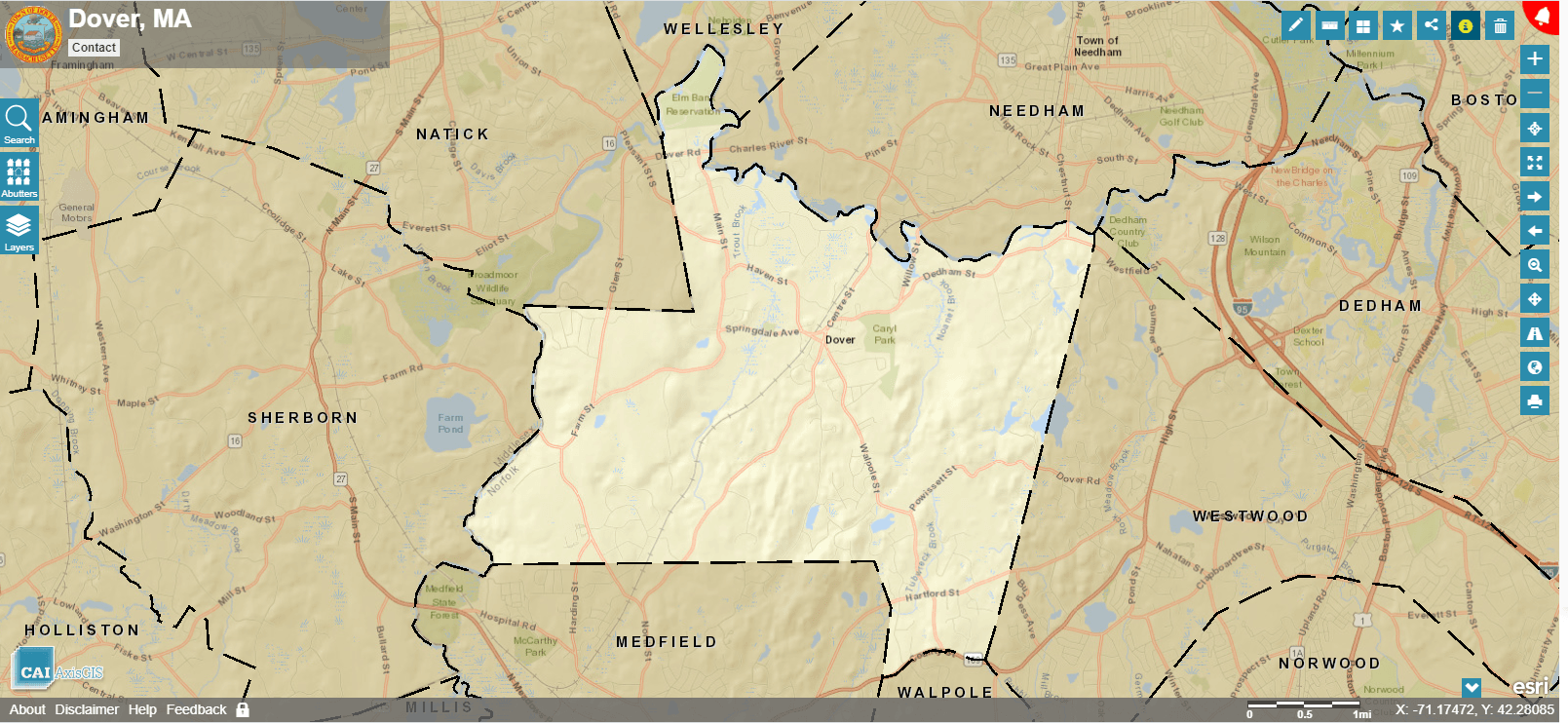 map with town of Dover border and property highlighted