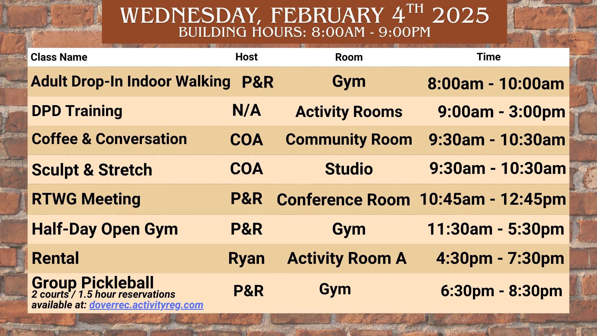  (all text) Community Center Schedule, 2/4